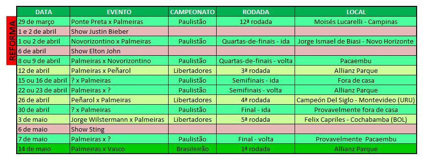 Definido o calendário de jogos do Palmeiras no mês de abril