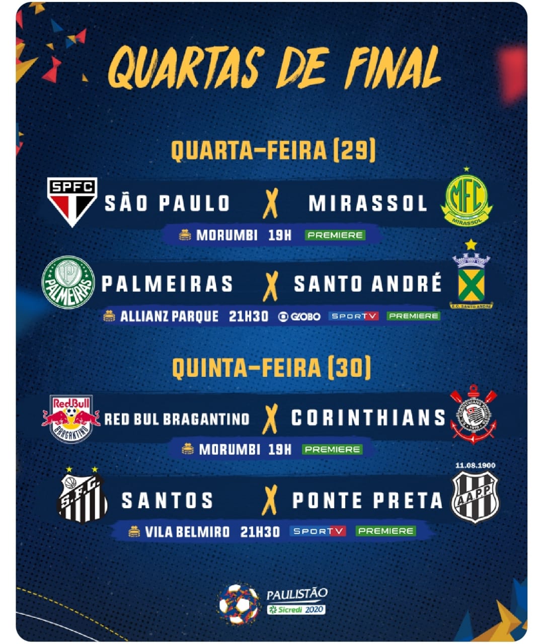 FPF define datas das quartas de final do Campeonato Paulista - Placar - O  futebol sem barreiras para você