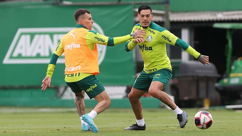 Lucas Lima e Gustavo Gómez treinam na Academia de Futebol do Palmeiras