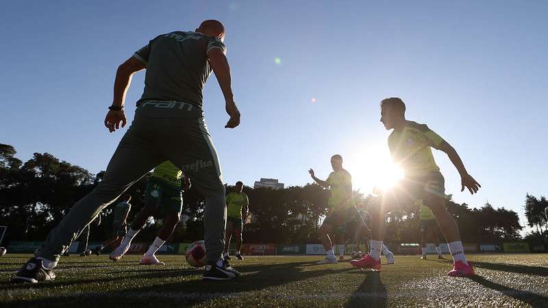 Jogadores do Palmeiras realizam treino na Academia de Futebol