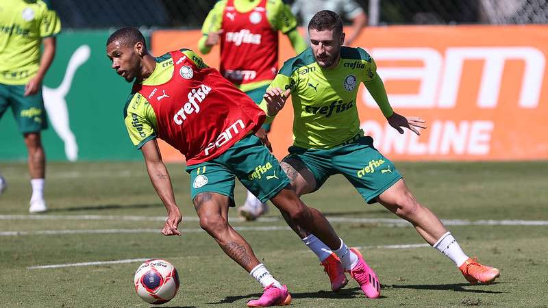 Wesley e Zé Rafael participam de treino na Academia de Futebol do Palmeiras