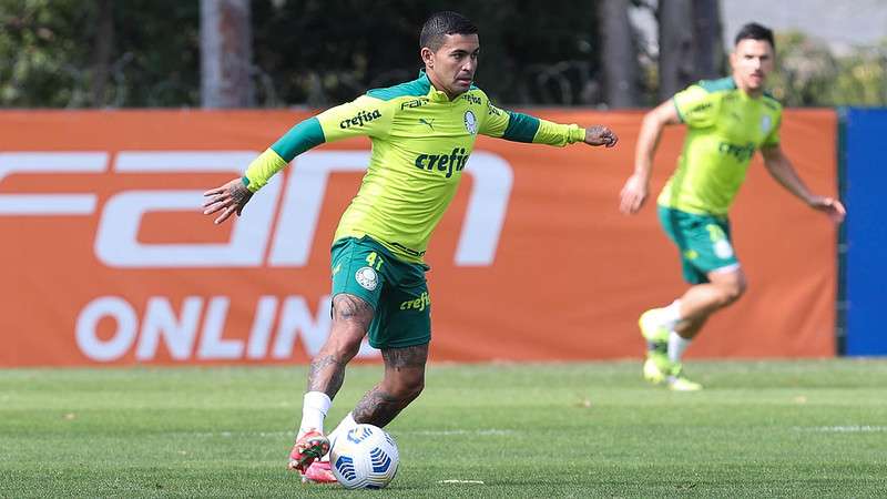 Dudu participa de treino na Academia de Futebol do Palmeiras