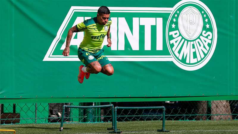 Dudu participa de treino na Academia de Futebol do Palmeiras