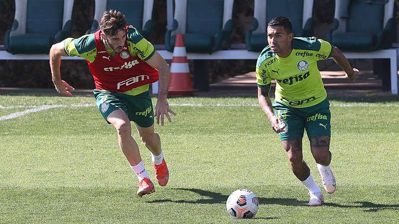 Viña e Dudu, do Palmeiras, participam de treino na Academia de Futebol