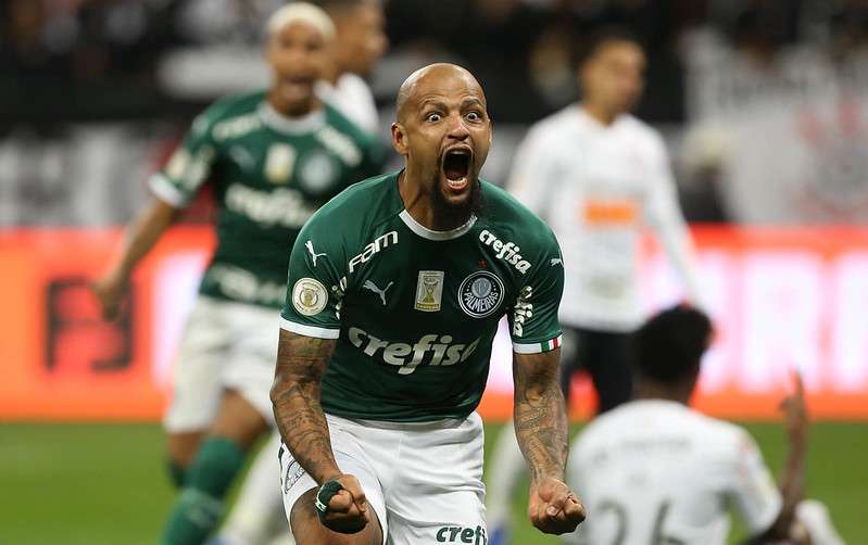 Felipe Melo comemora seu gol pelo Palmeiras contra o SCCP, durante Derby válido pela décima terceira rodada do Brasileirão 2019, no Itaquerão.