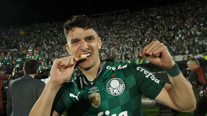 Piquerez nas comemorações do Palmeiras pela conquista da Copa Libertadores 2021.