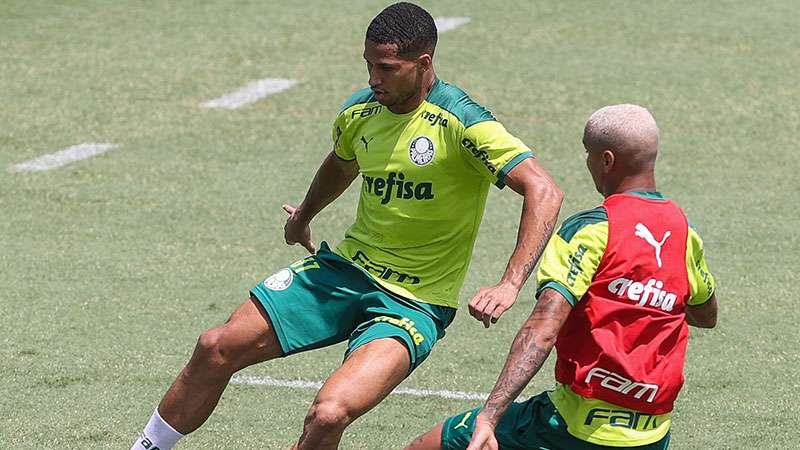 Murilo e Deyverson, durante treinamento do Palmeiras, na Academia de Futebol.