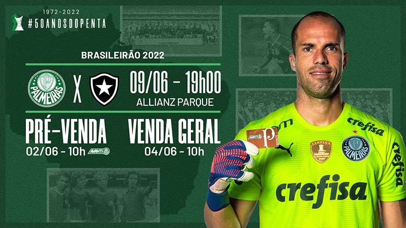 Vendas dos ingressos para Palmeiras x Botafogo iniciam nesta quinta-feira.