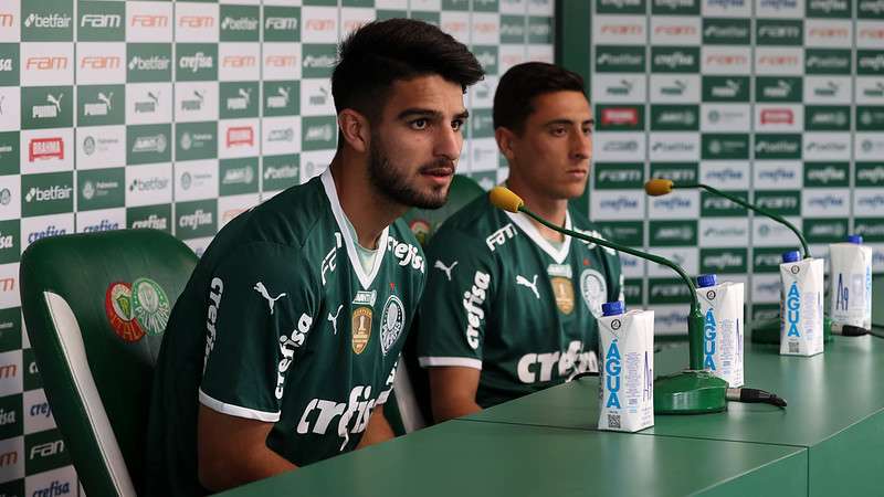 Flaco López e Miguel Merentiel são apresentados como as mais novas contrações do Palmeiras, na Academia de Futebol.