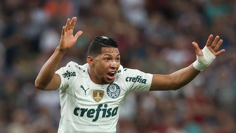 Rony do Palmeiras, comemora seu gol contra o Fluminense, durante partida válida pela vigésima quarta rodada do Brasileirão 2022, no Maracanã.