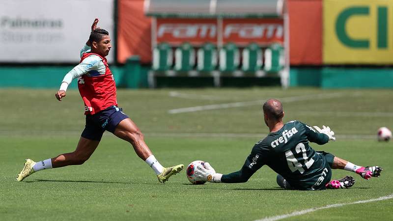 Rony e Marcelo Lomba durante treinamento do Palmeiras na Academia de Futebol.
