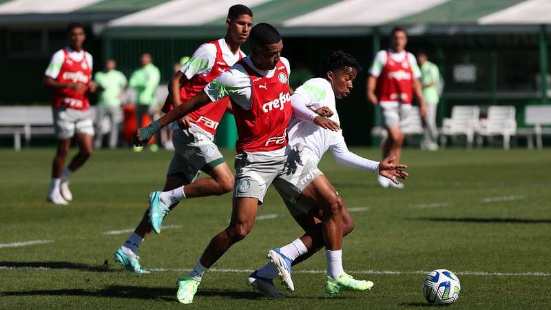 Zé Rafael lesionado e Marcos Rocha em transição: a terça-feira do Palmeiras. Vanderlan e Endrick durante treinamento do Palmeiras na Academia de Futebol.