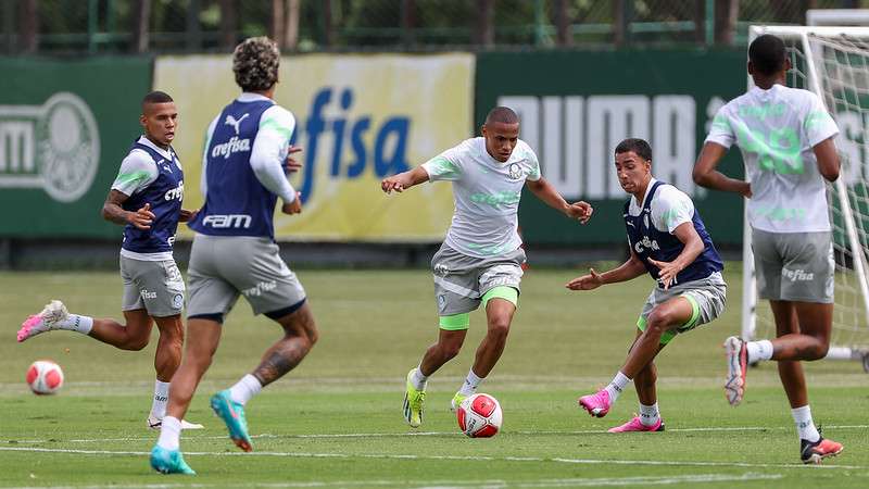 Retorno de titular, Dudu em campo e convocação: a movimentada sexta-feira do Palmeiras.
Atletas, durante treinamento do Palmeiras na Academia de Futebol, em São Paulo-SP.