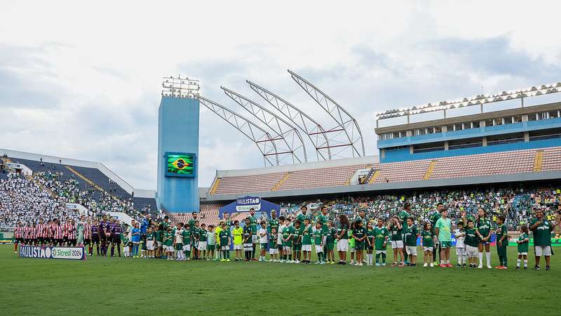 Palmeiras em partida contra o Botafogo-SP, válida pela décima segunda rodada do Campeonato Paulista, Série A1, na Arena Barueri, em Barueri-SP.