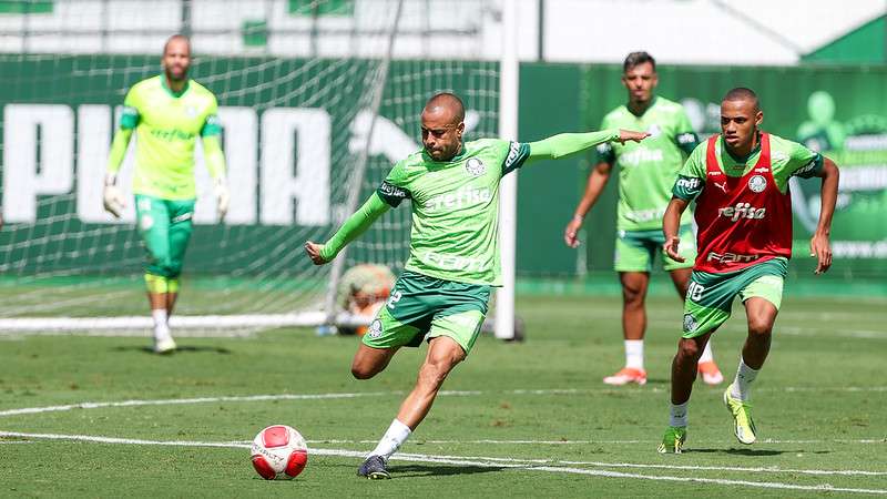 Com apresentação de reforço, atletas do Palmeiras seguem cronograma durante treinamento na Academia de Futebol, em São Paulo-SP.