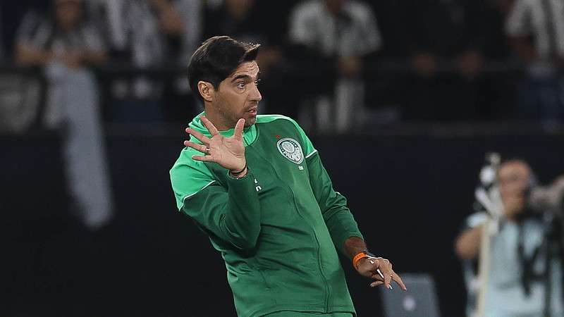 Abel Ferreira em jogo do Palmeiras contra o Botafogo, durante partida válida pelas oitavas de final da Libertadores 2024, no Estádio Nilton Santos.